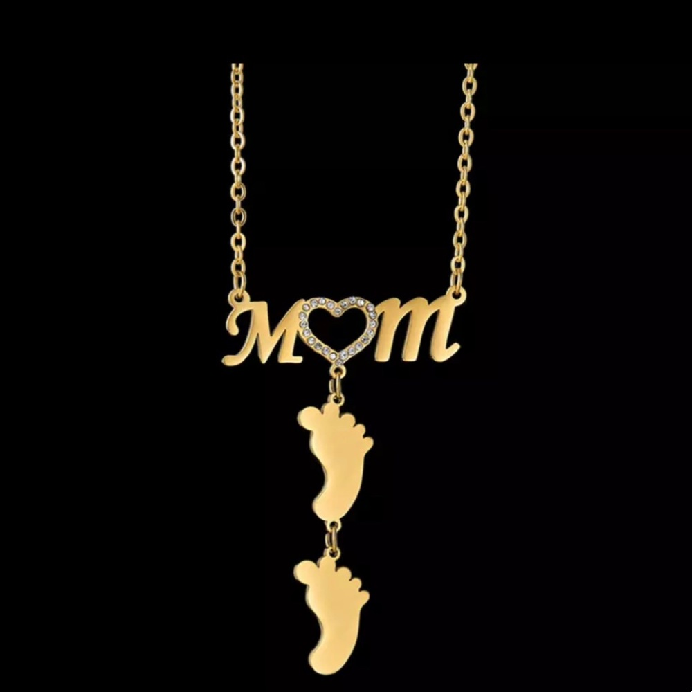 NEW Gold Mom Heart Kids Feet Necklace